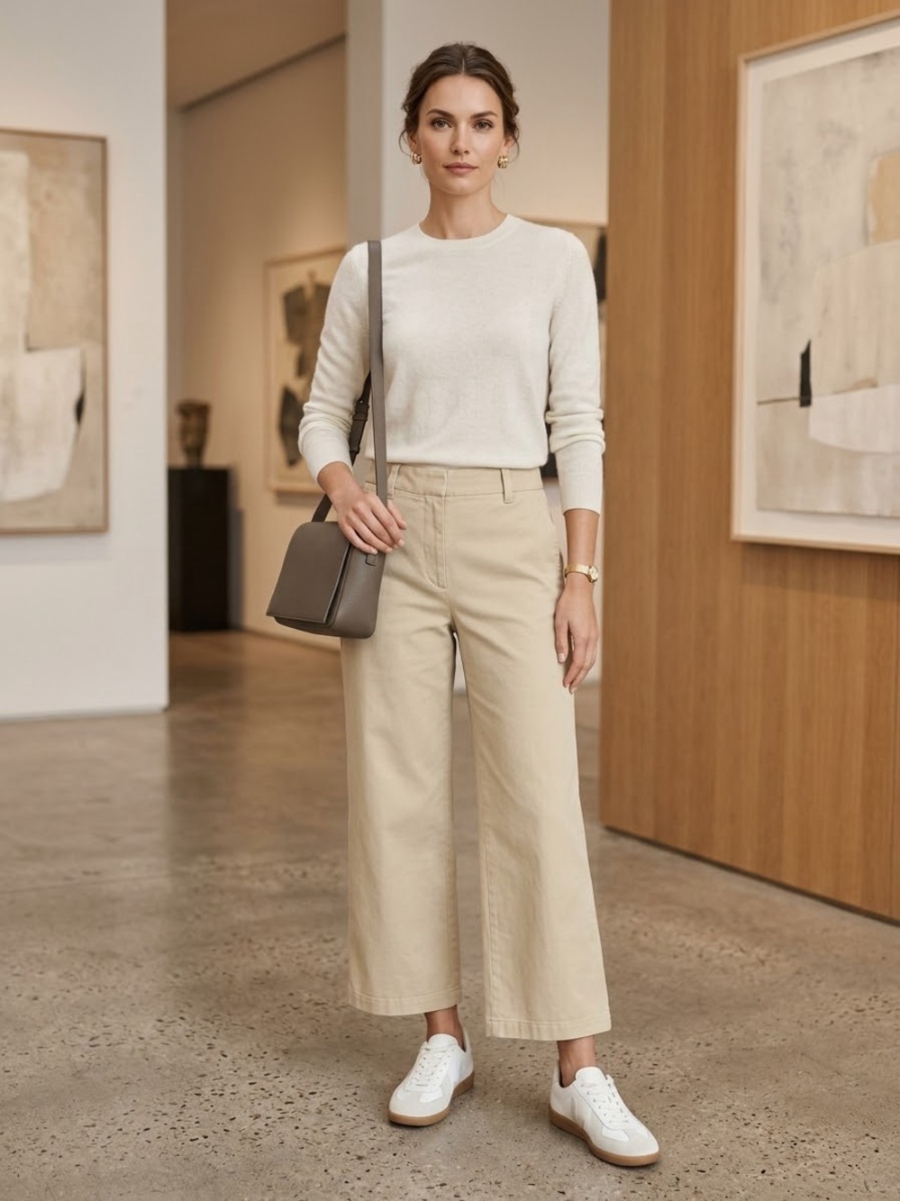TWP Beige Wide Leg High Rise Stretch Crop Trousers Pants 4 Tailored Quiet Luxury